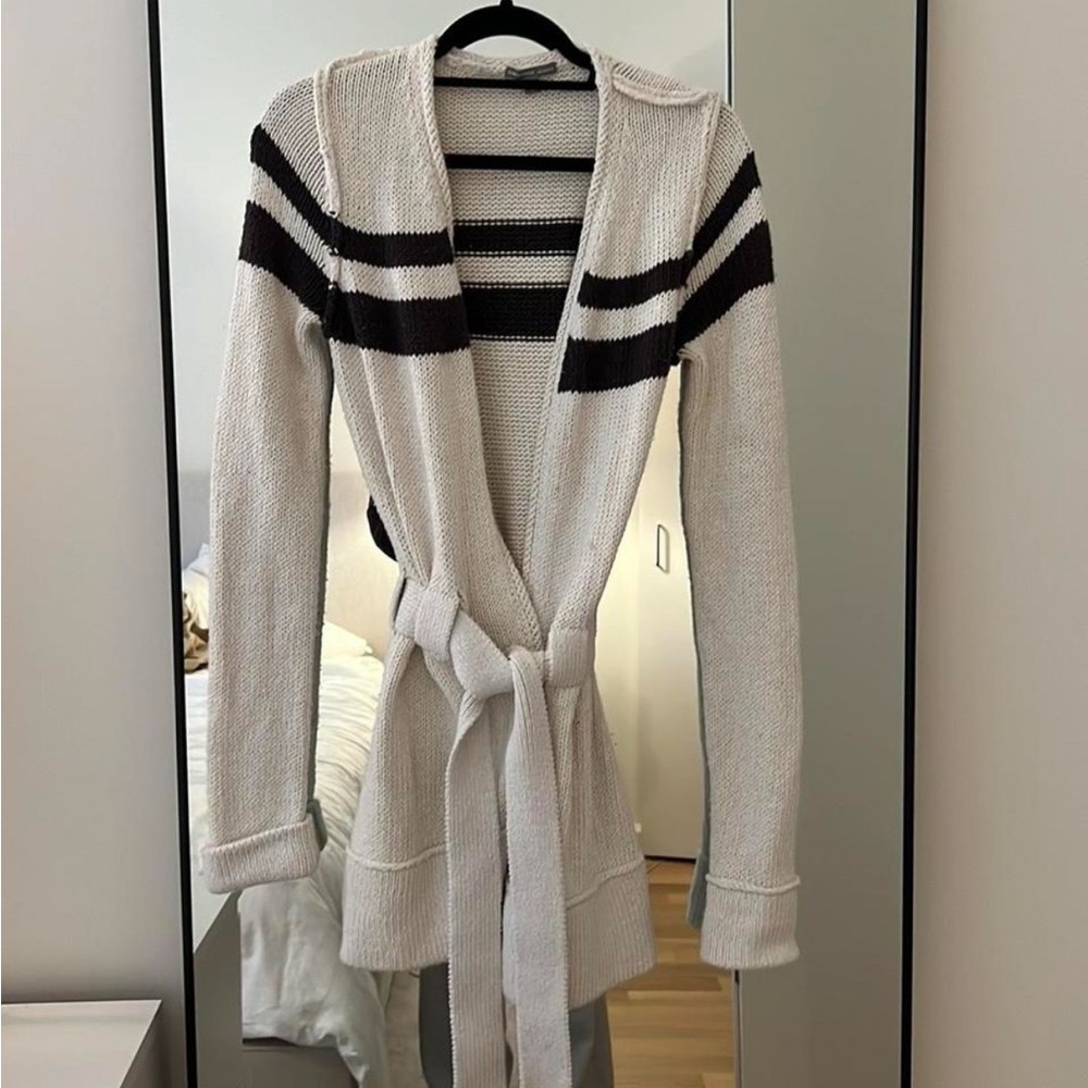 Striped Knit Belted Cardigan Sweater